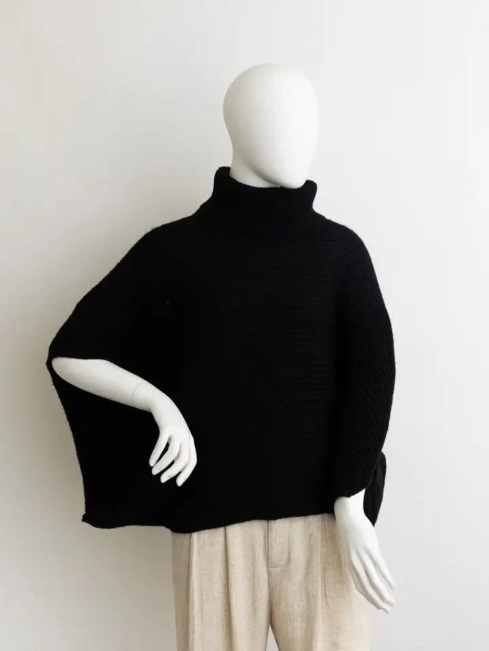 Black Turtleneck Poncho Sweater